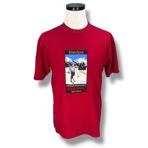 Vintage Old Navy Winter Sport Cross Country Skiing T-Shirt Men's Medium Red 90s